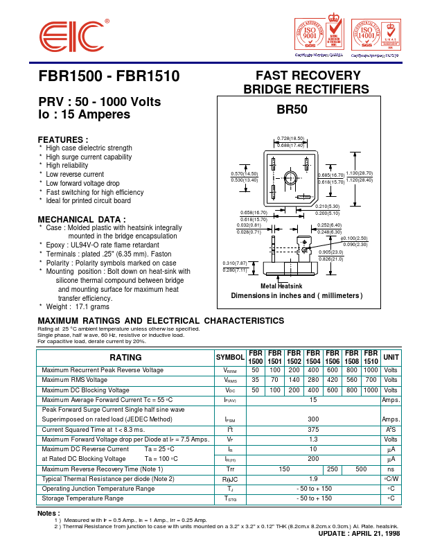 FBR1504 EIC discrete Semiconductors