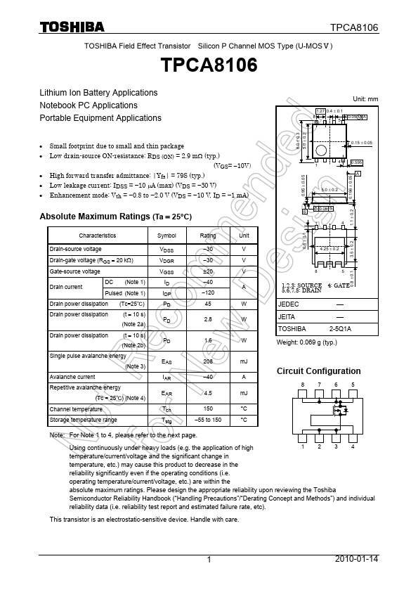 TPCA8106 Toshiba Semiconductor