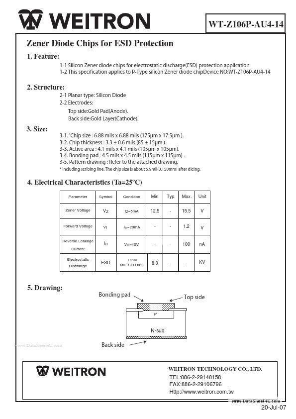 <?=WT-Z106P-AU4-14?> डेटा पत्रक पीडीएफ