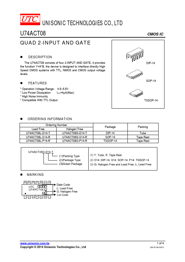 U74ACT08 Unisonic Technologies