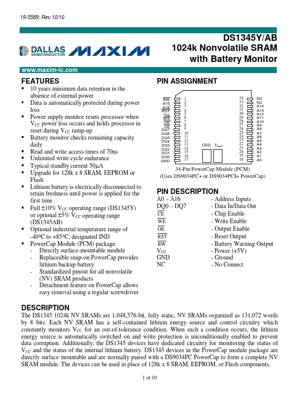 DS1345Y Maxim Integrated Products