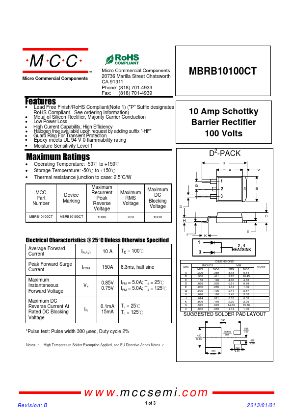 MBRB10100CT MCC