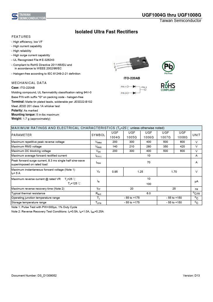 UGF1007G Taiwan Semiconductor