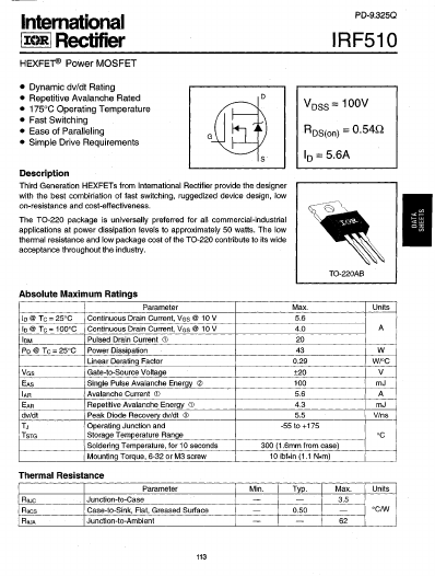 IRF510 International Rectifier