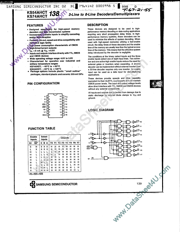 <?=KS74AHCT138?> डेटा पत्रक पीडीएफ