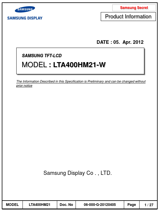 LTA400HM21-W Samsung