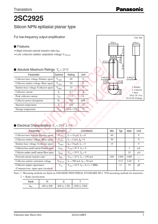 2SC2925 Panasonic Semiconductor