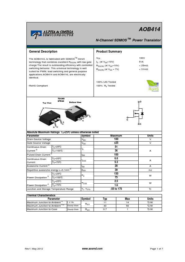 AOB414 Alpha & Omega Semiconductors