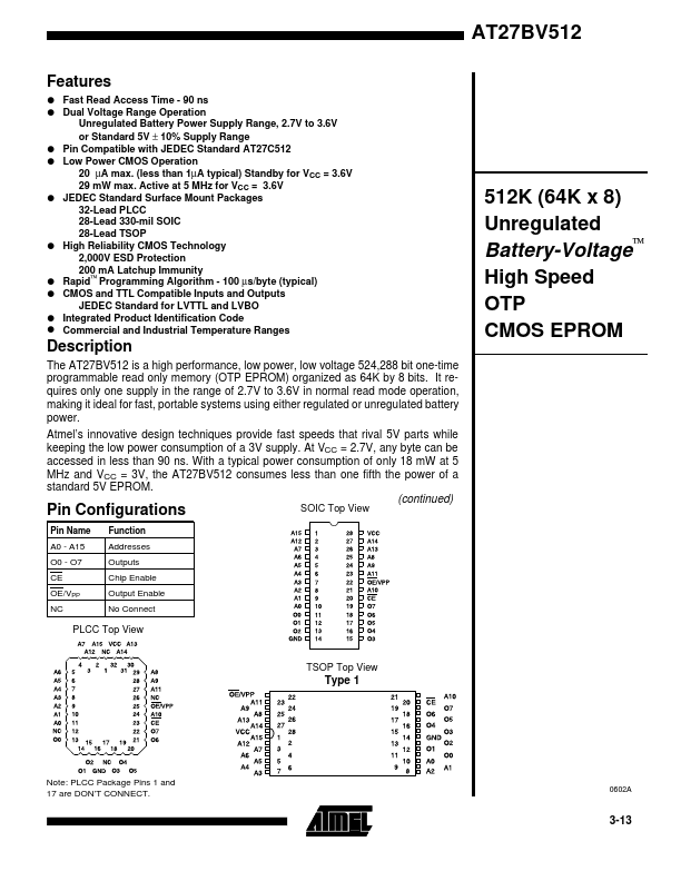 <?=AT27BV512?> डेटा पत्रक पीडीएफ