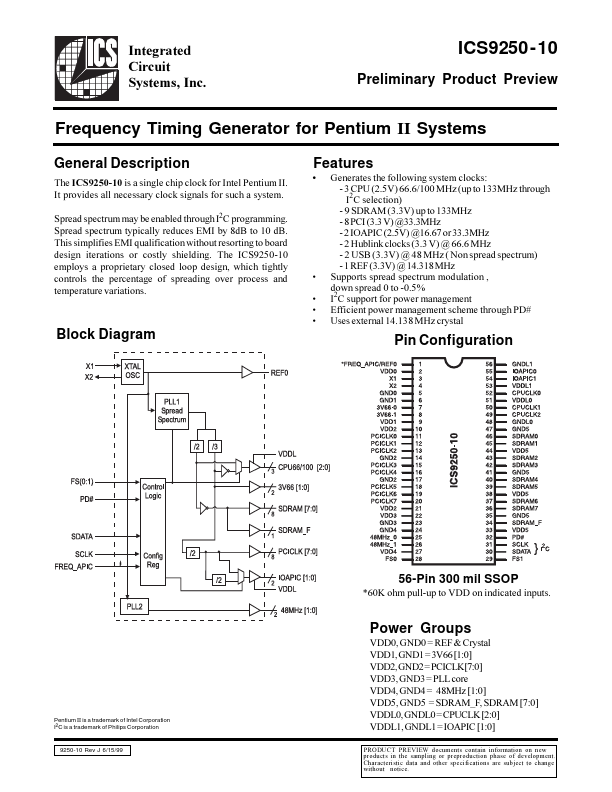 ICS9250-10 Integrated Circuit Systems