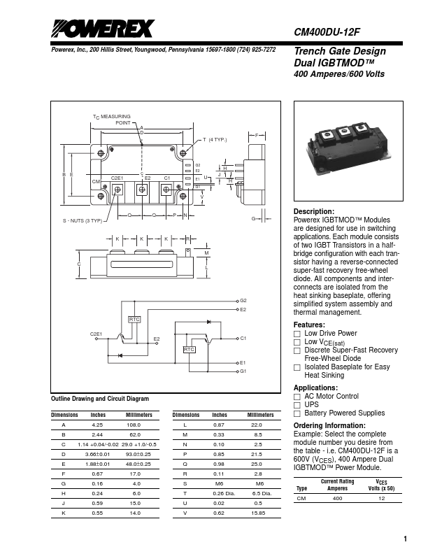 CM400DU-12F Powerex Power Semiconductors