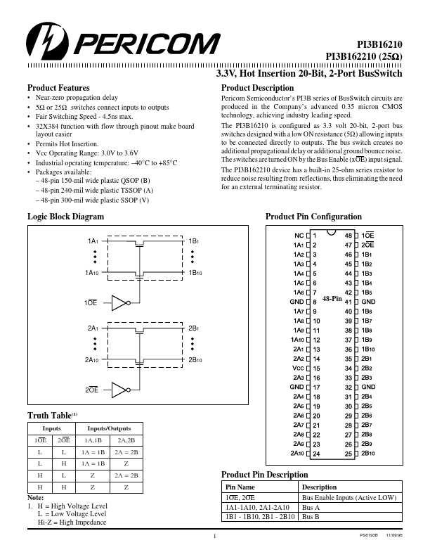 PI3B16210 Pericom Semiconductor Corporation