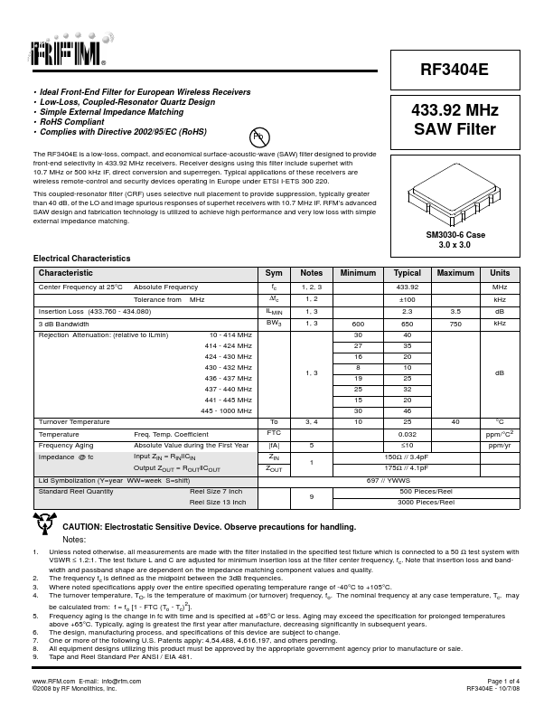 RF3404E RF Monolithics