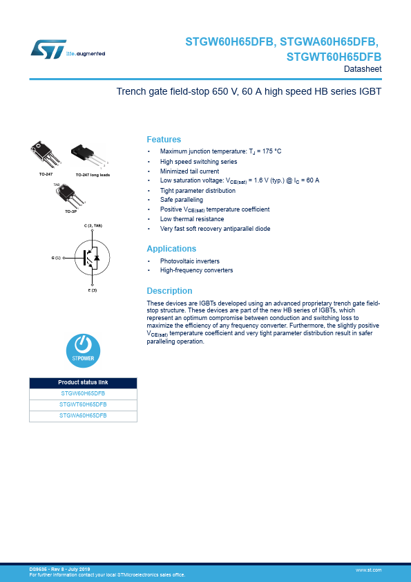 STGW60H65DFB STMicroelectronics