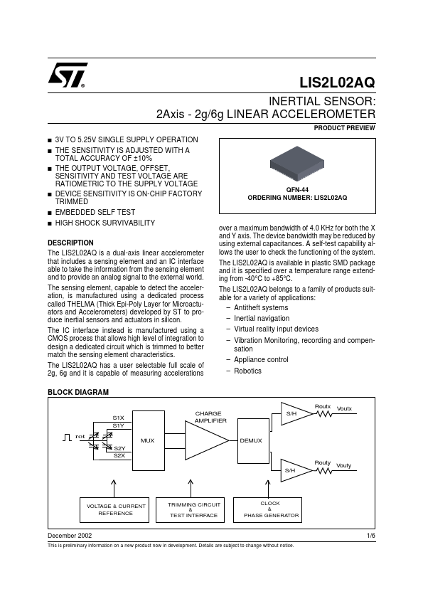 LIS2L02AQ STMicroelectronics