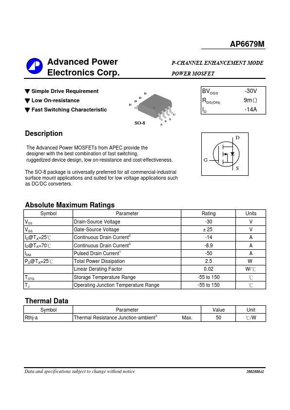 AP6679M Advanced Power Electronics
