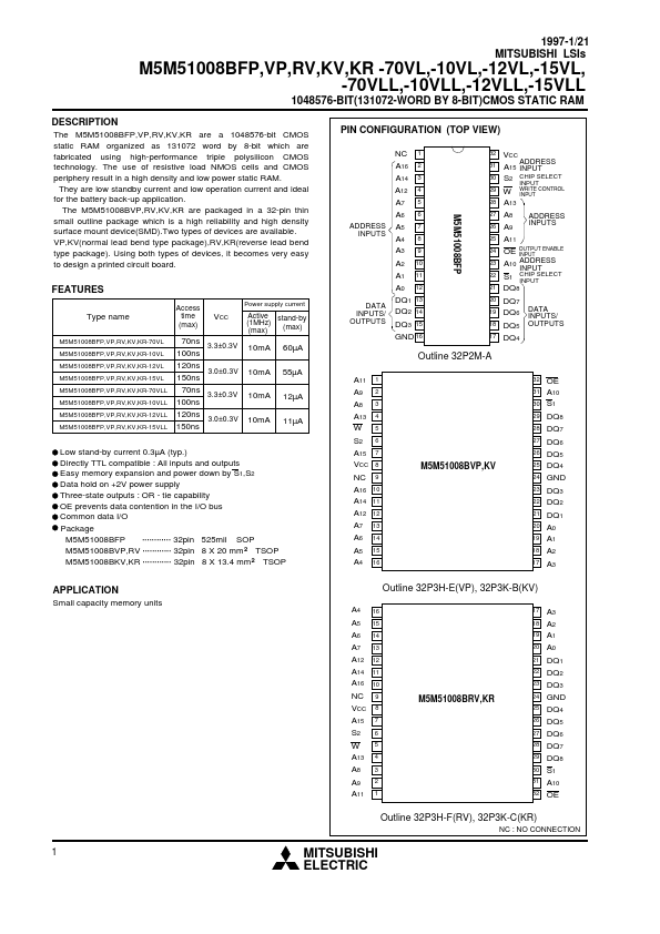 M5M51008BFP-70VLL Mitsubishi