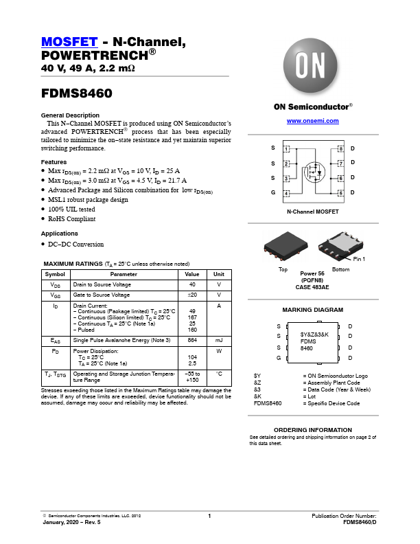 FDMS8460 ON Semiconductor