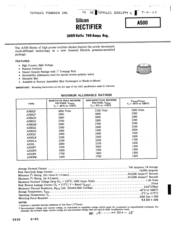 A500LN Powerex Power Semiconductors