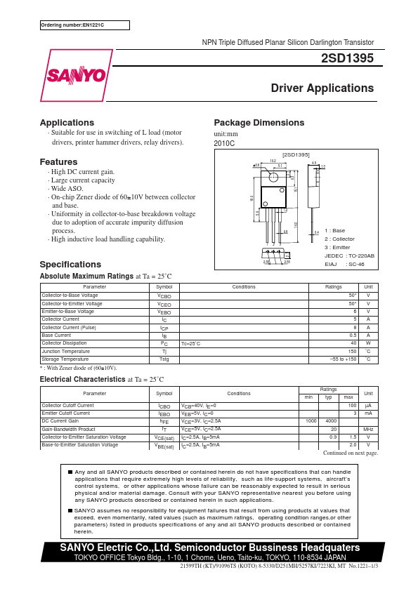 2SD1395 Sanyo Semicon Device