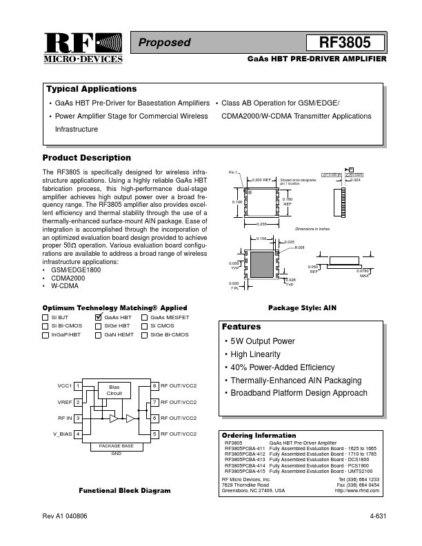 <?=RF3805PCBA-415?> डेटा पत्रक पीडीएफ