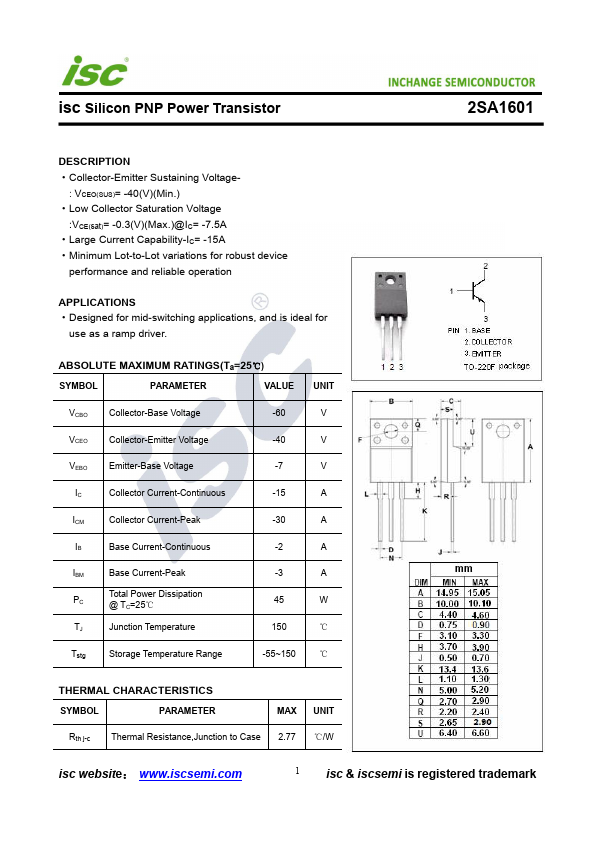 2SA1601 Inchange Semiconductor