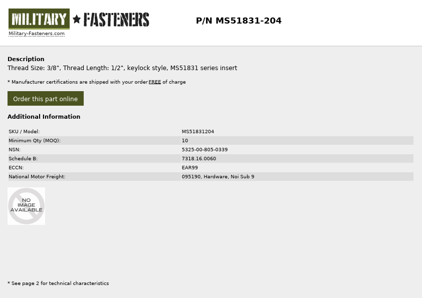 MS51831-204 Military-Fasteners