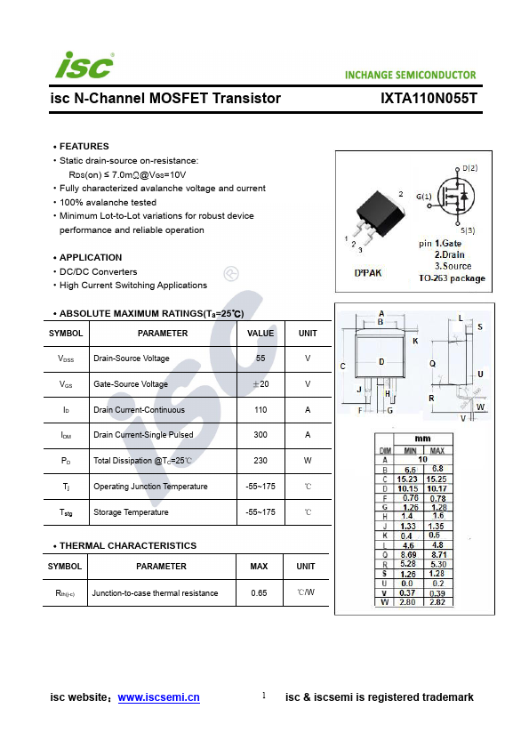 IXTA110N055T INCHANGE