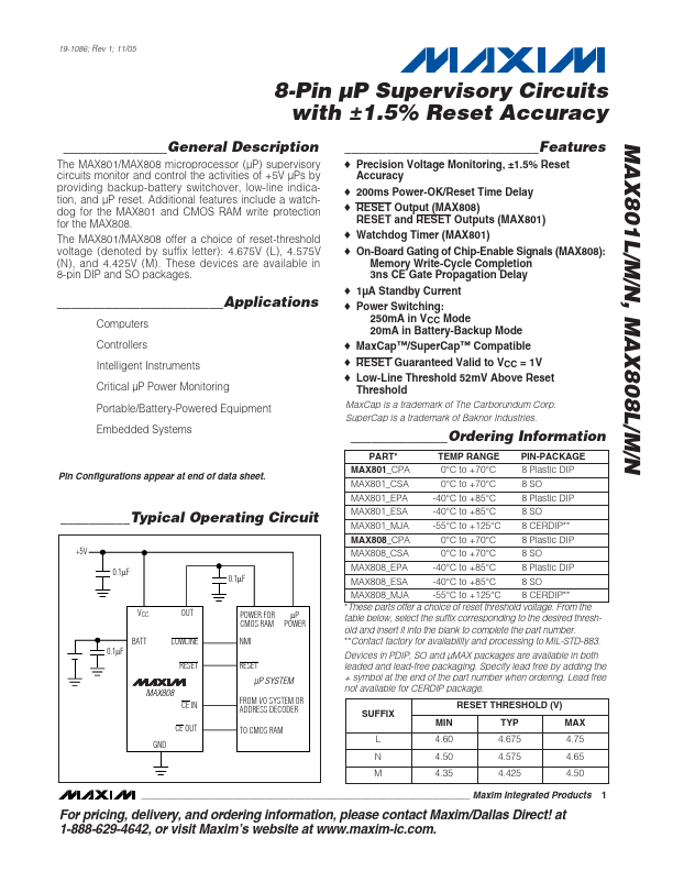 MAX801N Maxim Integrated Products