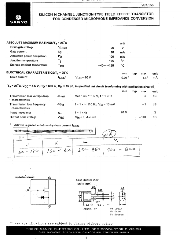 2SK156 Sanyo Semicon Device