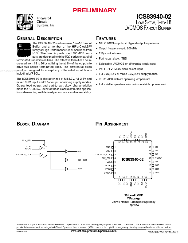 ICS83940-02 Integrated Circuit Systems