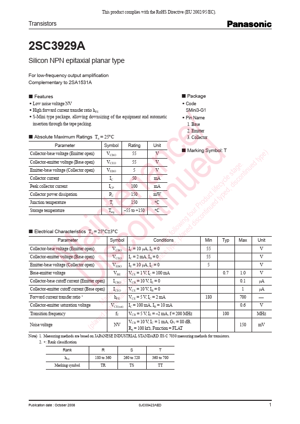 2SC3929A Panasonic Semiconductor