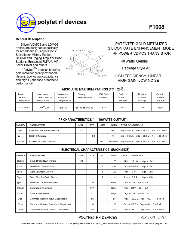 F1008 Polyfet RF Devices