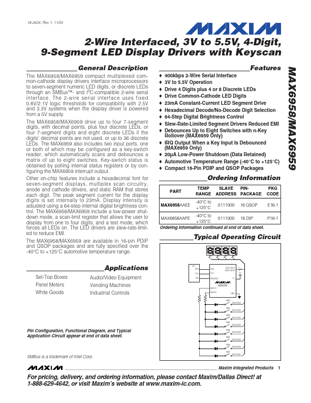 <?=MAX6958?> डेटा पत्रक पीडीएफ