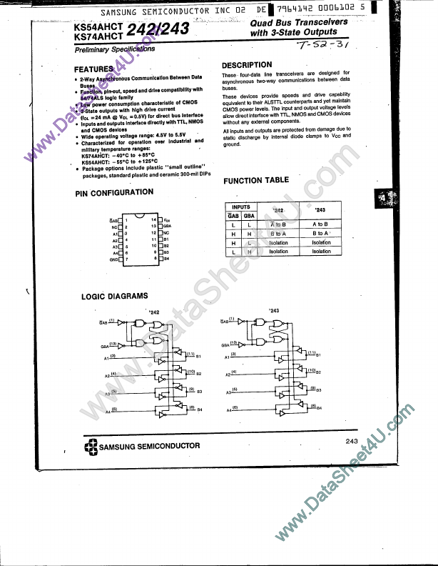 <?=KS74AHCT243?> डेटा पत्रक पीडीएफ