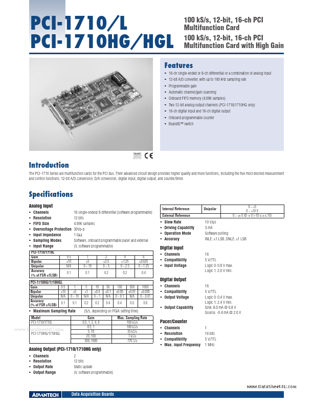 <?=PCI-1710L?> डेटा पत्रक पीडीएफ