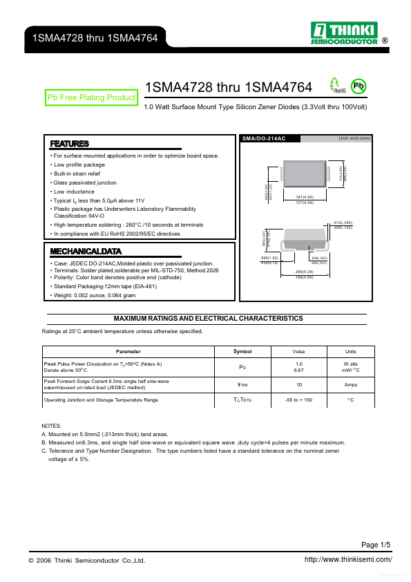 1SMA4744 Thinki Semiconductor