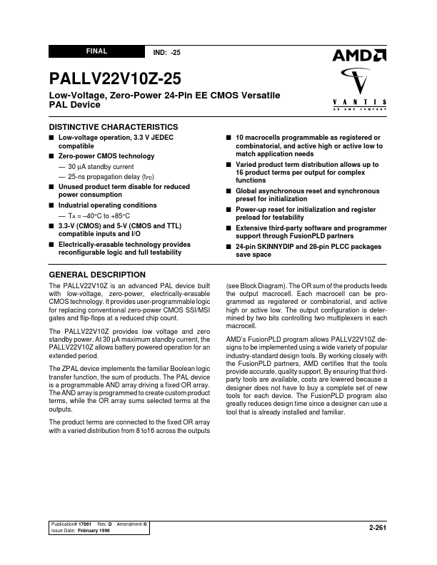 PALLV22V10Z-25 Advanced Micro Devices