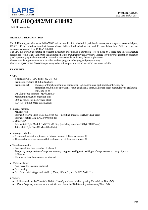 ML610Q482 LAPIS Semiconductor