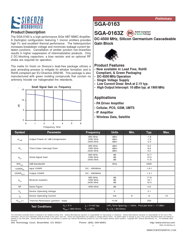 SGA-0163 Sirenza Microdevices