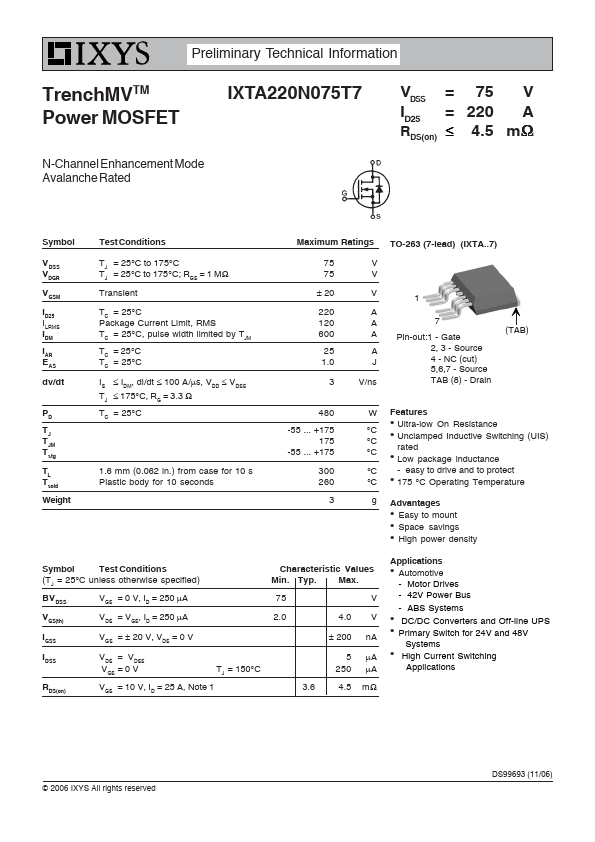 IXTA220N075T7