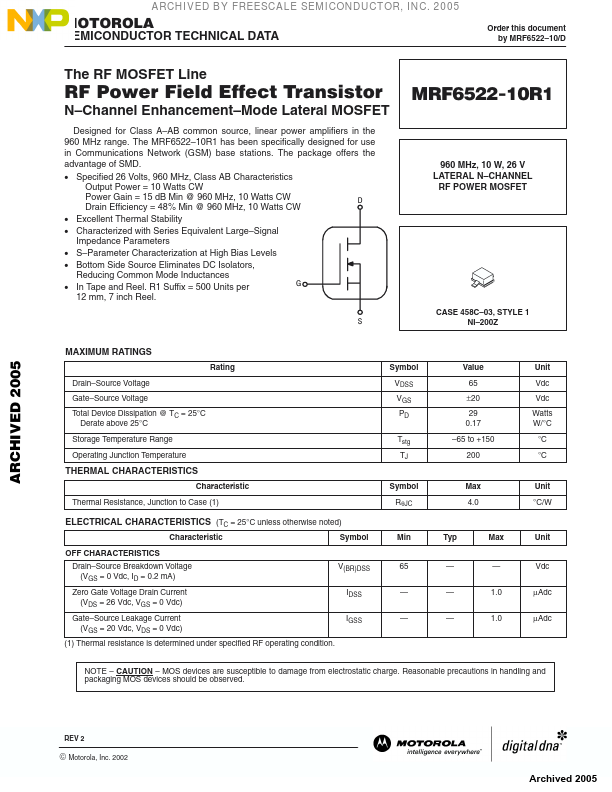 MRF6522-10R1 Motorola