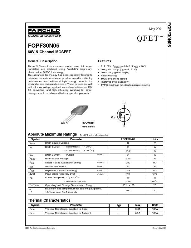FQPF30N06 Fairchild Semiconductor