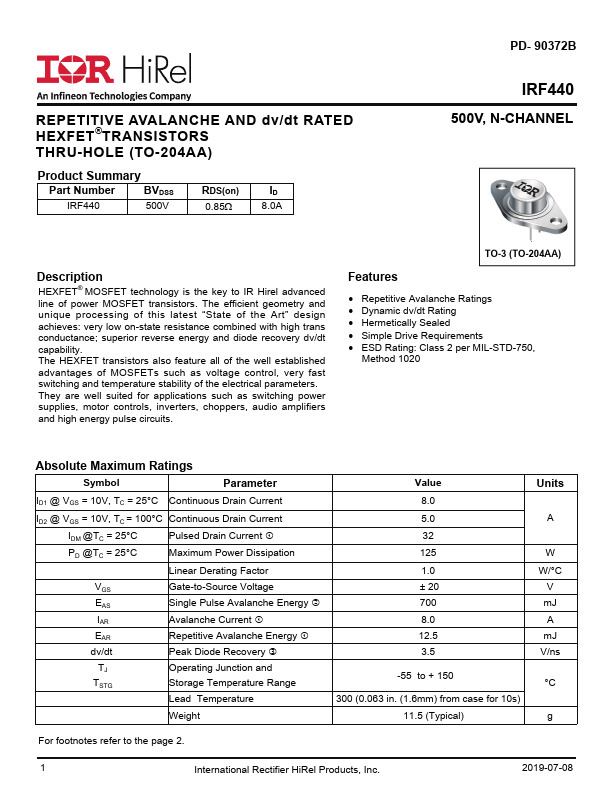 IRF440 International Rectifier