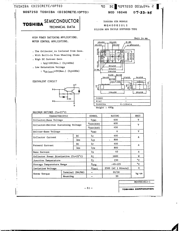 MG400G1UL1 Toshiba