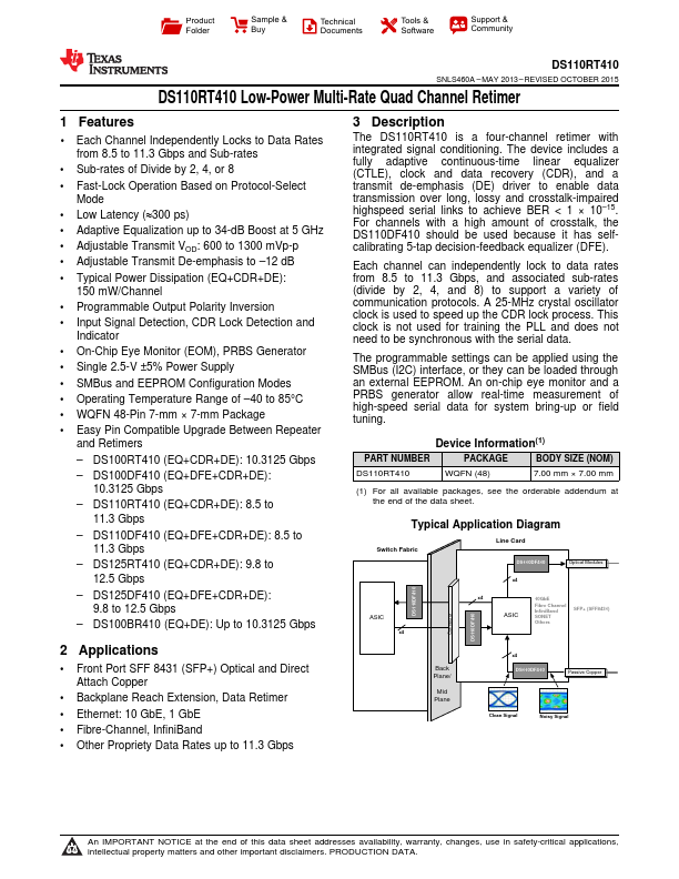 DS110RT410 Texas Instruments