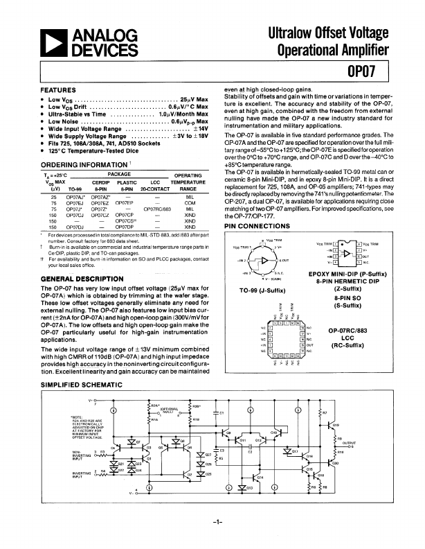 OP-07 Analog Devices