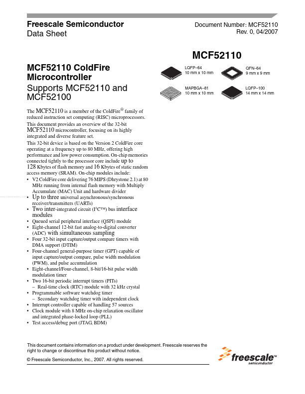 MCF52110 Freescale Semiconductor