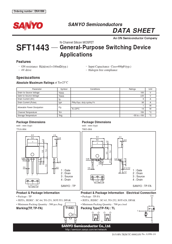 SFT1443 Sanyo Semicon Device