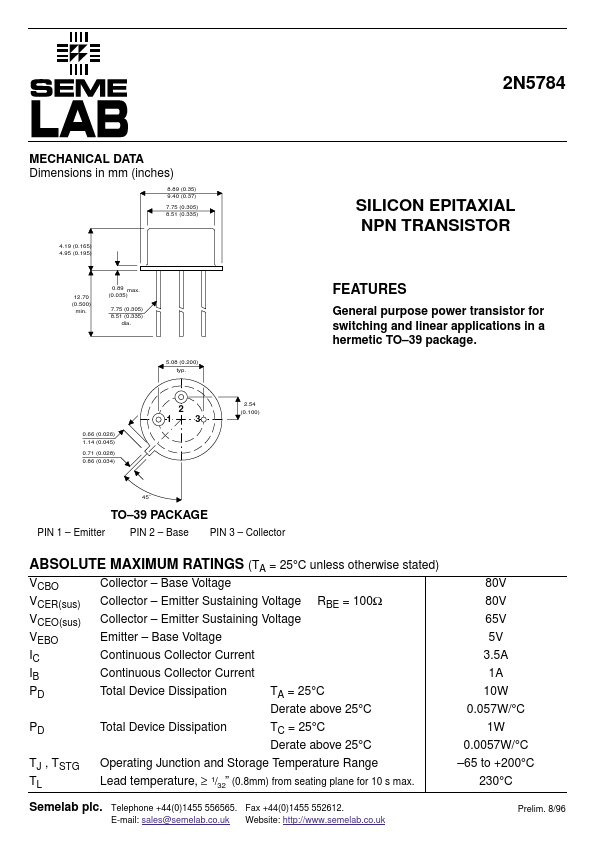 2N5784 Seme LAB